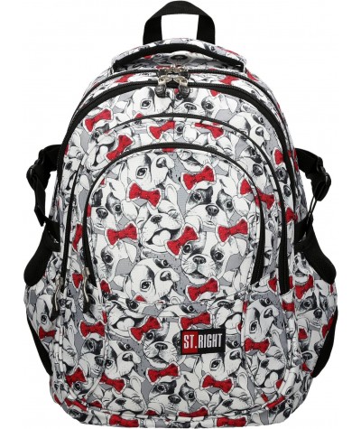 Biało-czerwony plecak szkolny z buldogami ST.RIGHT LOVELY PETS BP01
