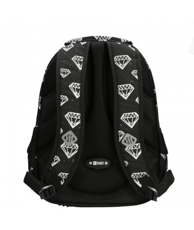 Czarny plecak szkolny w diamenty dla dziewczynki ST.RIGHT Diamonds BP32 profilowane plecy