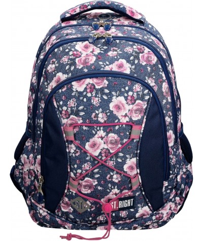 Jeansowy plecak szkolny w pastelowe róże kwiaty dwukomorowy ST.RIGHT Roses BP32 