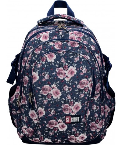 Jeansowy plecak szkolny w róże dla dziewczyny ST.RIGHT ROSES BP01