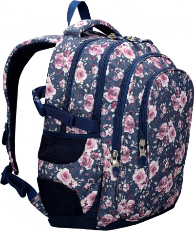 Jeansowy plecak szkolny w róże dla dziewczyny ST.RIGHT ROSES BP01