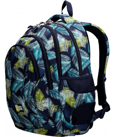 Niebieski plecak szkolny w liście z pasem ST.RIGHT Tropical Leaves BP02 kieszeń na bidon