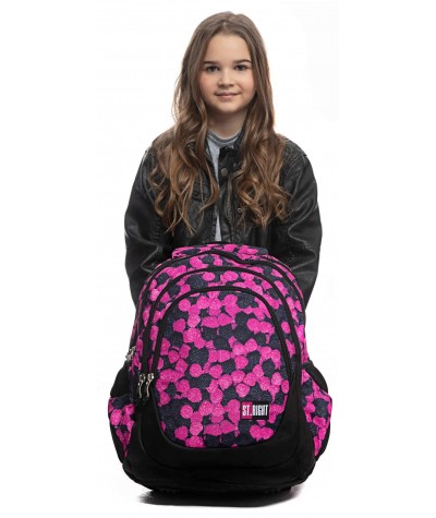  	Różowy plecak z owocami leśnymi dla dziewczyny do szkoły podstawowej - nowość ST.RIGHT 2019/2020