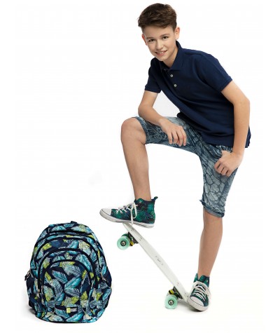 Niebieski plecak dla chłopaka z tropikalnym wzorem - nowa kolekcja plecaków do szkoły ST.RIGHT