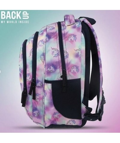 Tęczowy plecak szkolny Unicorn z jednorożcem dla dziewczynki BackUP H15 bok