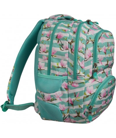 Miętowy plecak szkolny w kwiaty kieszeń termo kieszenie na bidony ST.RIGHT MAGNOLIA BP07