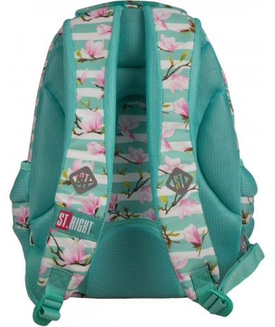 Miętowy plecak szkolny w kwiaty kieszeń termo profilowane plecy ST.RIGHT MAGNOLIA BP07