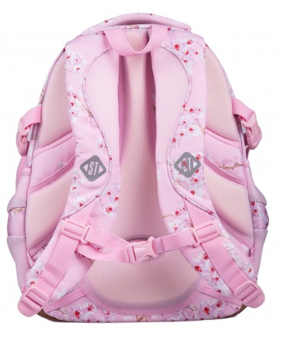 Różowy plecak szkolny z pasem piersiowym ST.RIGHT BLOSSOM BP01