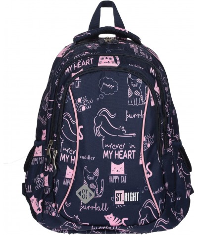 Granatowy plecak szkolny do 1 klasy w kotki dla dziewczynki ST.RIGHT CATS BP26