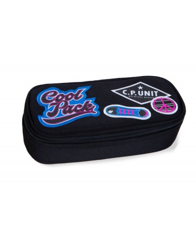 Czarny piórnik z klapką naszywki dla dziewczynki CoolPack Girls Badges młodzieżowy