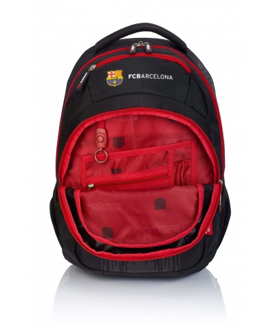 Plecak FC Barcelona czarny szkolny młodzieżowy dla chłopaka FC-239 organizer czerwona podszewka