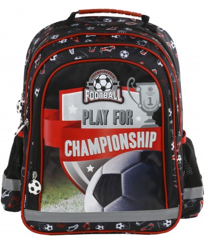 Czarno-czerwony plecak z piłką nożną dla pierwszoklasisty dla chłopca Football PL15