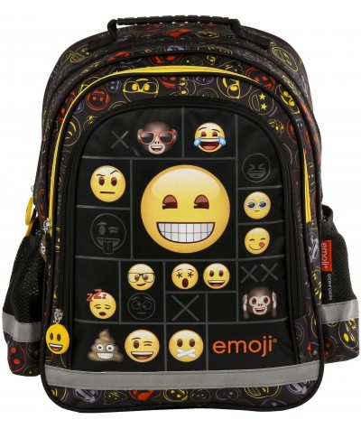 Czarny plecak szkolny Emoji z emotkami dla dziecka do 1 klasy lekki A4 plecak