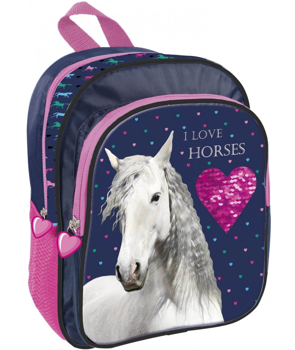 Plecak dla dziecka do przedszkola z koniem I LOVE HORSES biały koń