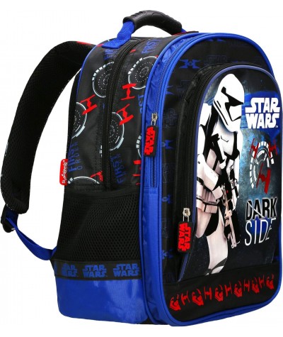 Plecak z kieszenią na bidon STAR WARS do szkoły do 1 klasy dla chłopca czarny i niebieski
