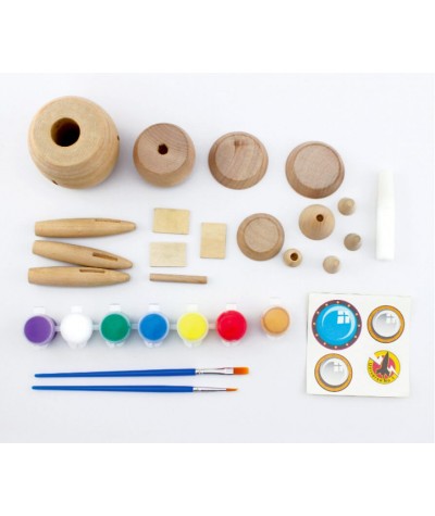 Rakieta z drewna + zestaw do kolorowania Colorino kreatywna z klocków złóż i pokoloruj DIY