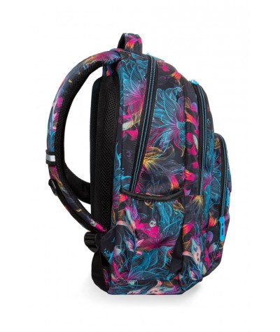 Czarny plecak młodzieżowy z bocznymi kieszonkami na bidon w kwiaty CoolPack Vibrant Bloom Basic Plus