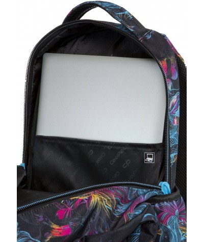 Czarny plecak młodzieżowy w kwiaty z kieszenią na laptopa CoolPack Vibrant Bloom Basic Plus