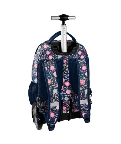 Plecak szkolny na kółkach z profilowanymi plecami w kwiatuszki dla dziewczynki Paso
