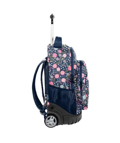 Plecak szkolny na kółkach z kieszonką na bidon w kwiatuszki dla dziewczynki Paso