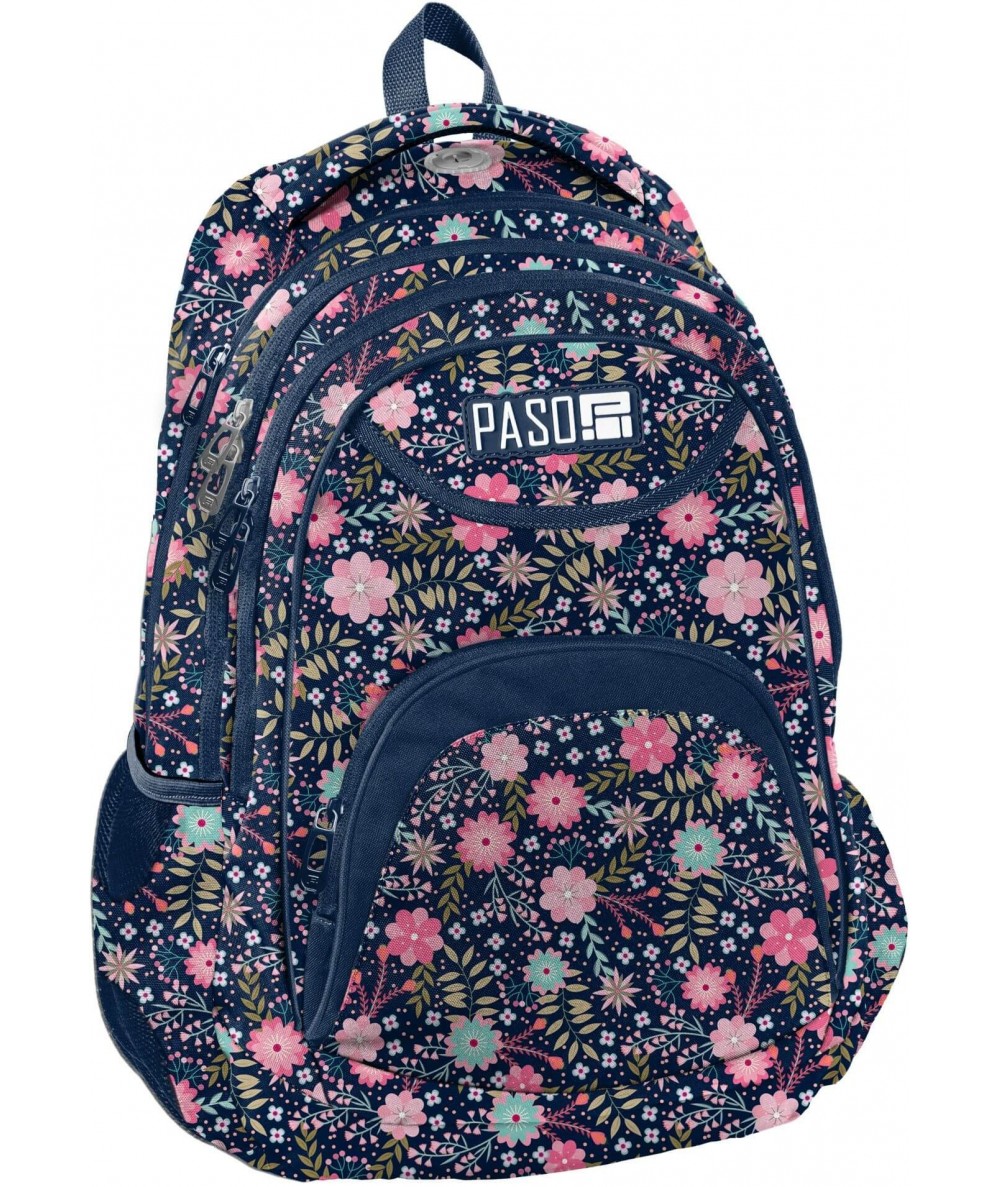 Kolorowy plecak szkolny w kwiatki Paso dla dziewczynki