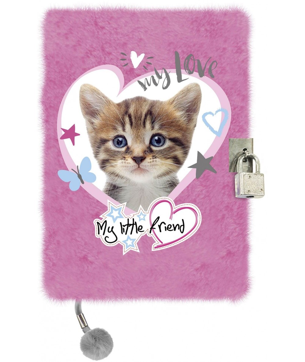 Pamiętnik włochacz pluszowy KOT CAT PINK różowy 3D - A5 96k. z kłódką MY LITTLE FRIEND