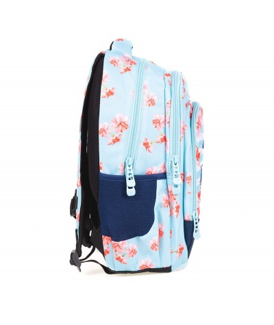 Błękitny plecak szkolny z kotwicą w kwiaty i paski Strigo Nature Misty