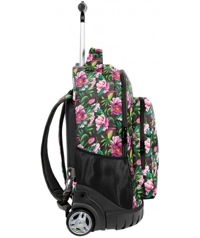 Dwukomorowy plecak szkolny na kółkach w kwiaty ogród dla dziewczynki Paso