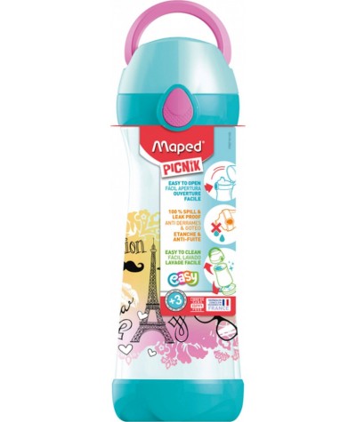 Bidon dla dzieci duży turkusowo-różowy Paris system push 580ml Maped BPA free