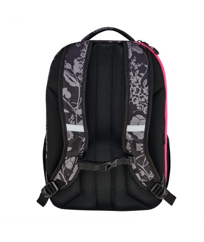 Plecak trzykomorowy z profilowanymi plecami dziewczęcy na laptopa be.bag be.active różowo-czarny