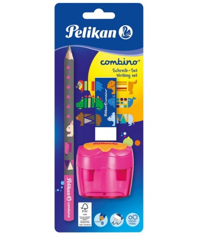 Zestaw (ołówek, gumka, temperówka) Combino różowy dla dziewczynki Pelikan