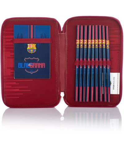 Piórnik FC Barcelona kredki dwukomorowy z wyposażeniem dla chłopca FC-236