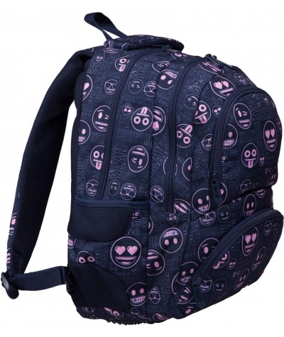 Granatowy plecak EMOJI z kieszenią na bidon szkolny w różowe emotki emotikony BP07 HIT