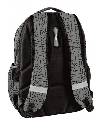 Czarny plecak szkolny z profilowanymi plecami młodzieżowy z wzorem układu scalonego electro Paso