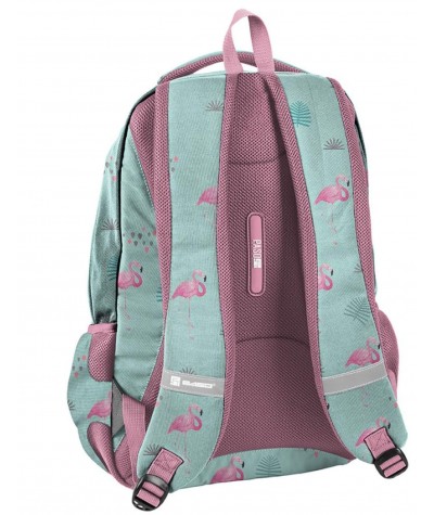 Miętowy plecak z profilowanymi plecami flamingi szkolny do klas 1-3 dla dziewczynki Paso HIT!