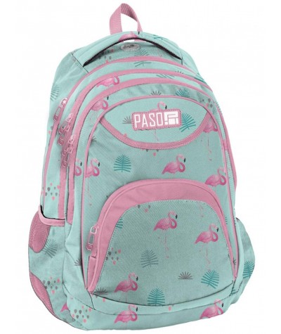 Plecak szkolny PASO miętowy z flamingami