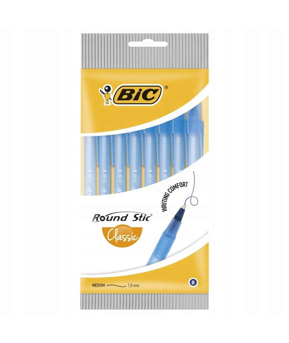 Długopisy BIC Round Stic z niebieskim tuszem - 8szt