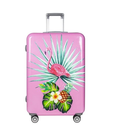 Walizka na kółkach walizka do samolotu duża damska różowa we flamingi do samolotu Paso