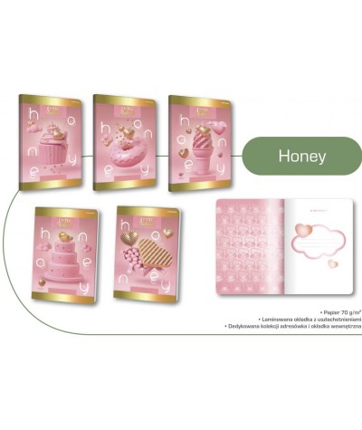 Zeszyt Oxford Honey w różowe słodycze w kratkę A5 60k. - MIX