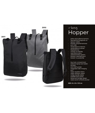 Plecak na laptopa męski miejski zwijany czarny 15,6" r-bag Hopper