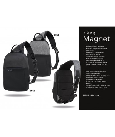 Plecak na jedno ramię męski czarny na co dzień r-bag Magnet Black