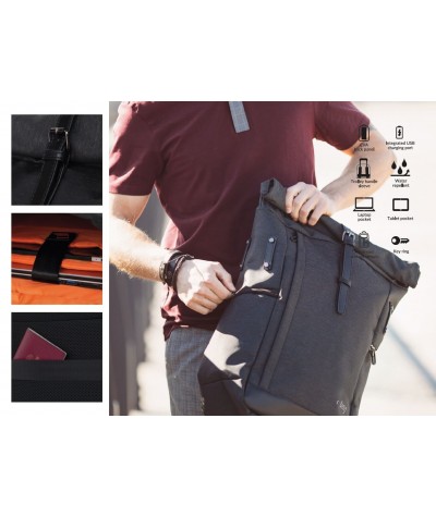 Plecak kurierski męski na laptopa 15,6" czarny r-bag Roll Black