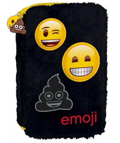 Piórnik pluszowy futrzany Emoji z emotkami dwukomorowy bez wyposażenia czarny