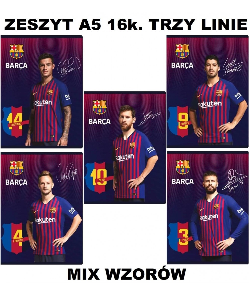 Zeszyt FC Barcelona A5 16k. trzy linie zawodnicy MIX WZORÓW