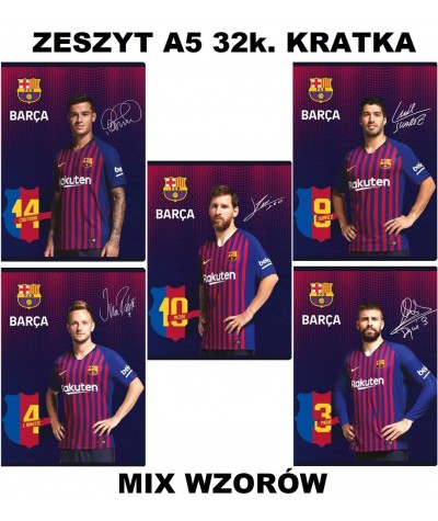 Zeszyt FC Barcelona A5 32k. w kratkę zawodnicy MIX WZORÓW