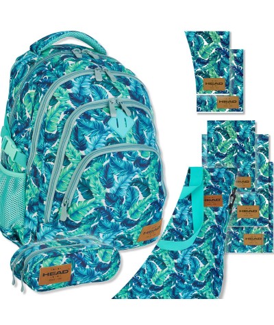Zestaw szkolny HEAD 8 el. turkusowy w liście plecak z wyposażeniem HD-289 dla dziewczyny