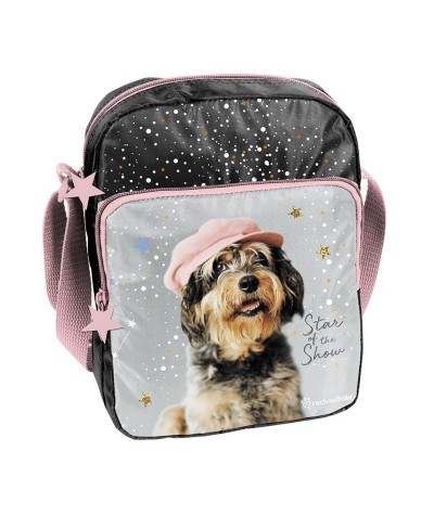 Czarna mała torebka na ramię PASO pies w czapce DOG