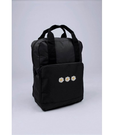 Plecak torba 2 w 1 Twin kwadratowy CZARNY DAISY miejski modny