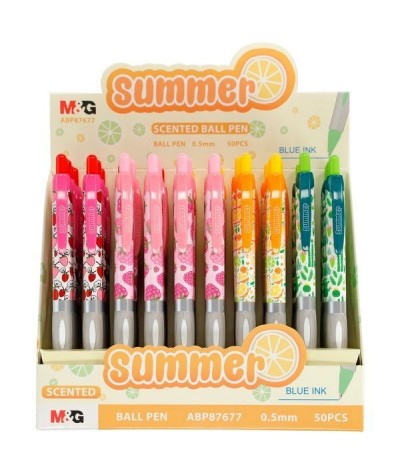 Długopis zapachowy Summer owoce M&G mix wzorów niebieski tusz