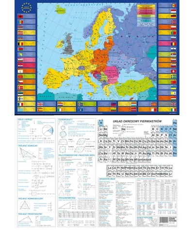 Podkład na biurko MAPA POLITYCZNA EUROPY - UKŁAD OKRESOWY - TABLICE MATEMATYCZNE 50x35cm